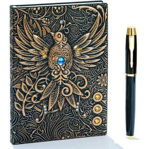 Embossed Leather Journal Writing Notebook-Antique Handmade Leather Daily Notepad